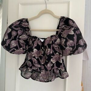 Astr the Label Black and Purple Floral Women's Top